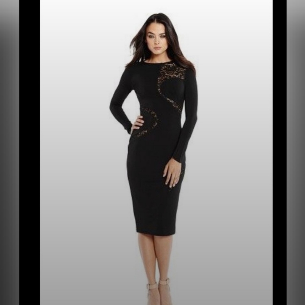 MARCIANO Zuzanna Black Lace Midi Length w Stretch Dress S
